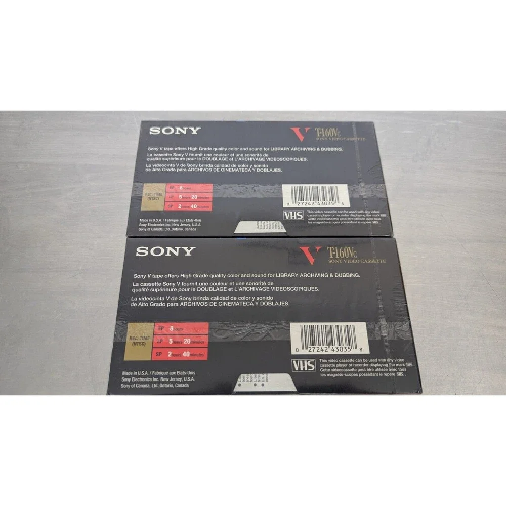 2 Sony T-160 Blank VHS Tape EP 8 Hour Capacity T-160VC Video Cassette Sealed